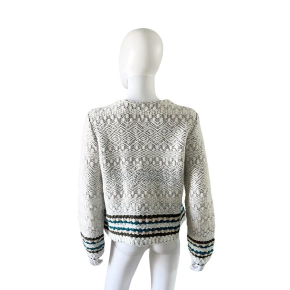 Leo & Sage Cotton and Wool Blend Knit Moto Jacket Blazer Cream Large - Picture 3 of 5